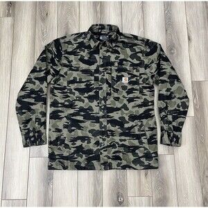 Carhartt Rugged Flex Relaxed Fit Canvas Fleece-Lined Snap Front Shacket Mens M